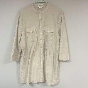 CJ Banks Women's Oatmeal/tan button down top/blouse,  1X, 3/4 sleeves, like new